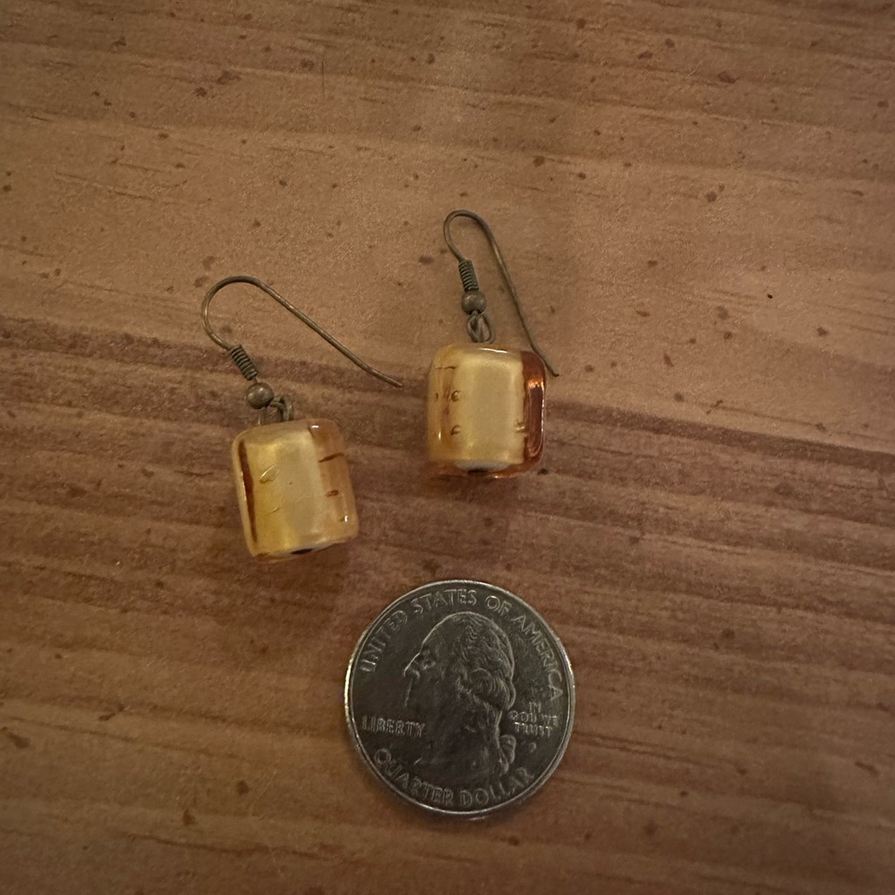 Gold and White Dangle Earrings